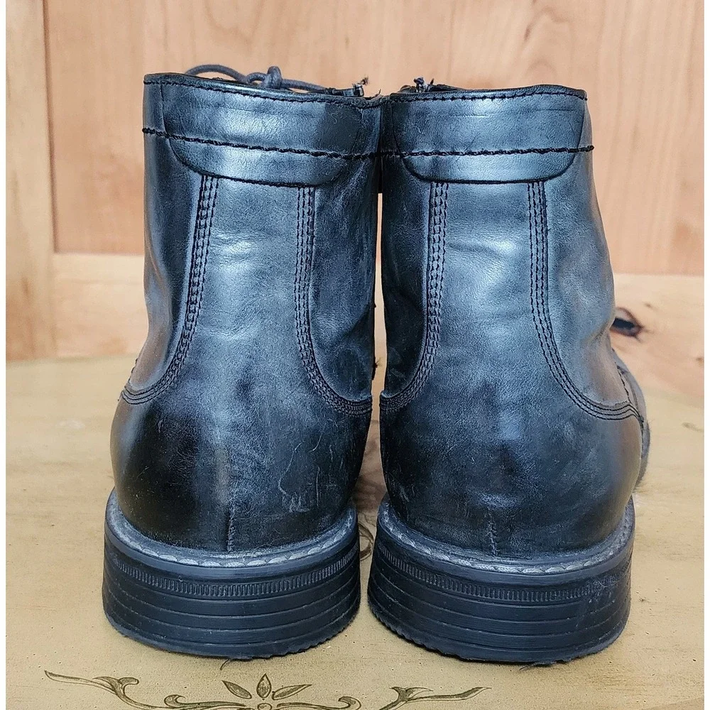 Rockport‎ US 11 Gray 100% Leather Lace Up High Top Combat Boots Moto Grunge Punk